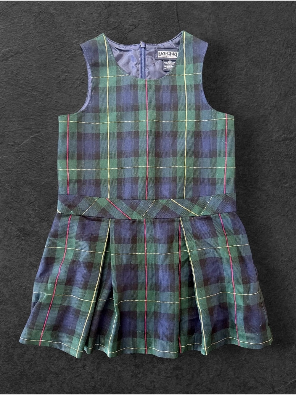 Vintage Lands End Girls 5 Black Watch Plaid Jumper Dress School Uniform
